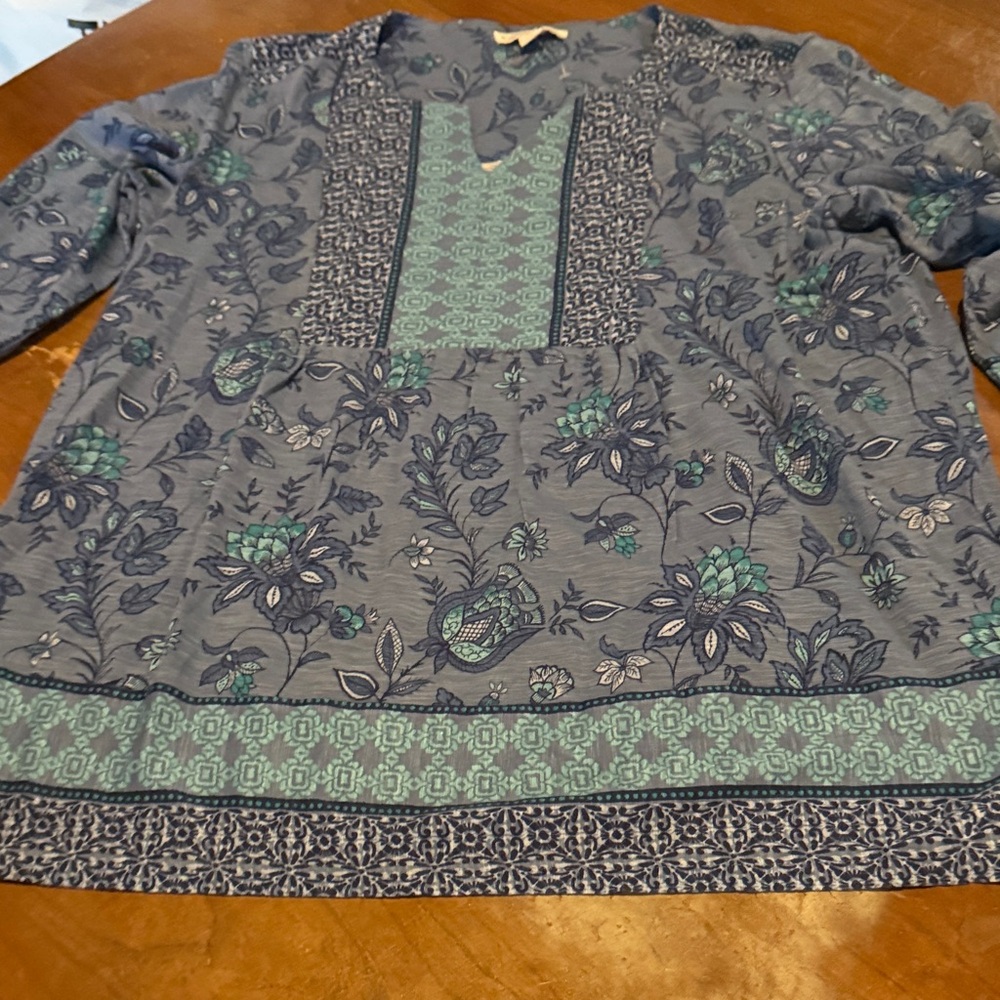Coldwater Creek Blue and Green Floral Top - Picture 3 of 16